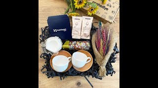 Kuru Çiçek Buketli 2 li Porselen Fincan Çikolata Mumluk Kahve Hediye Kutusu