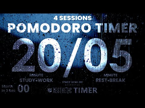 20/5 Pomodoro Rain Sounds Study Timer, 20 Minute Study, 5 Minute Breaks, Pomodoro Technique 20 5