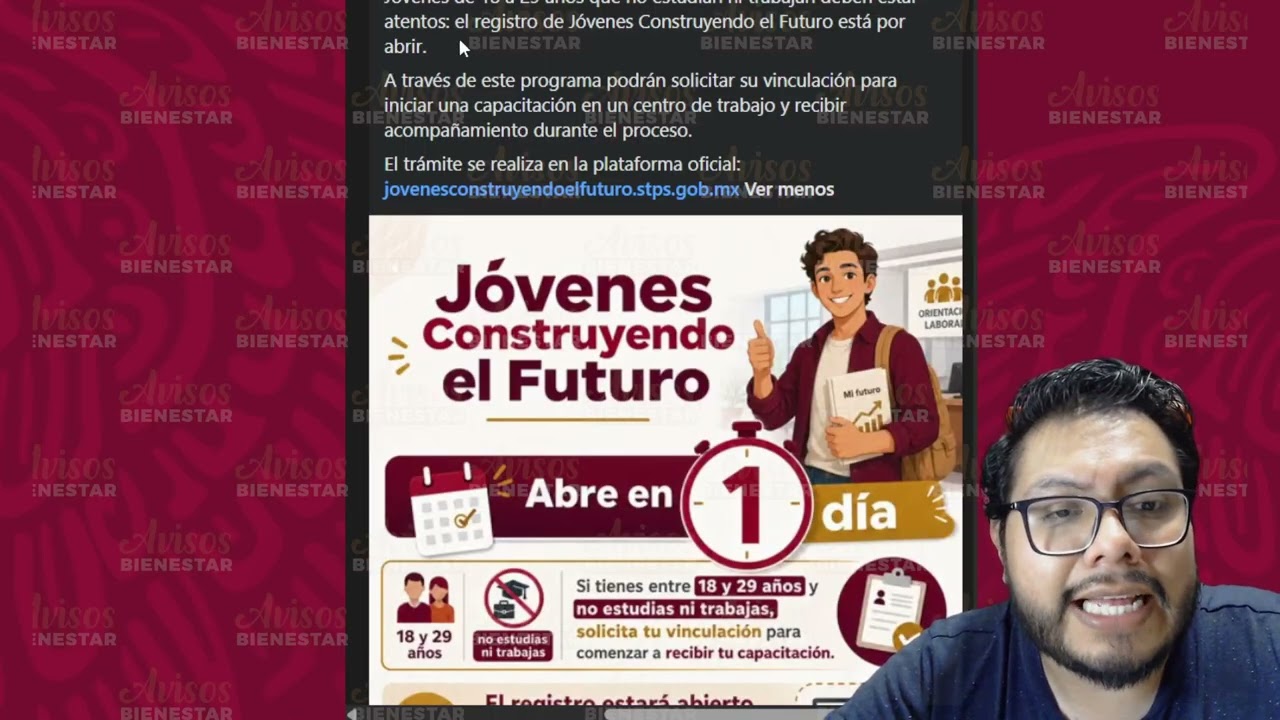 ¡FALTAN 1 DÍA! para el registro al programa de jóvenes construyendo el futuro, QUE NO SE TE PASE