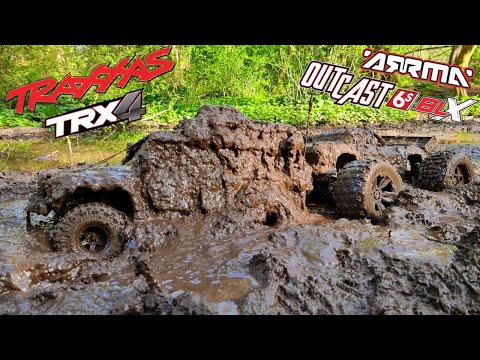 The REMATCH! - Traxxas TRX4 Defender vs Arrma Outcast 6S in Muddy Bog - RC Mudding