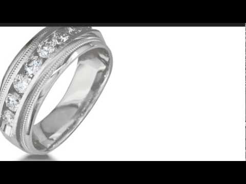 Heavy Mens Wedding Band With 1ct Channel Set Diamonds, 14K White Gold - SuperJeweler.com