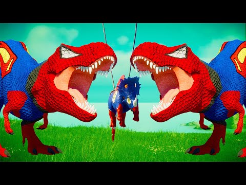 EPIC Superman T-Rex vs Pro 8 SuperHero Dinosaurs Team Jurassic World Evolution 2 Dinosaurs Fight