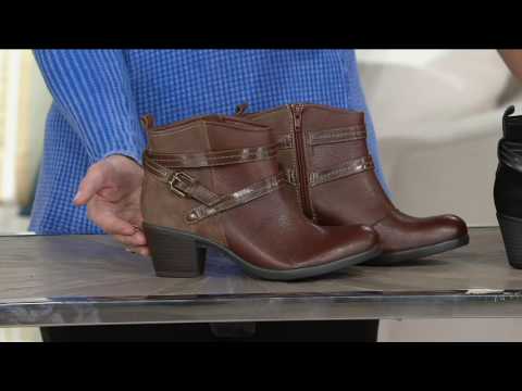 Earth Origins Leather Ankle Boots w/ Strap Details - Raven on QVC