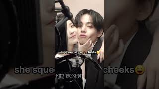 Download lagu The way IU squeezed taehyung's🐻 cheeks🫣😆 poor baby🤣#bts #taehyung #shorts mp3