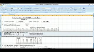 Cable Sizing Calculation II Manual Calculation in MS Excel