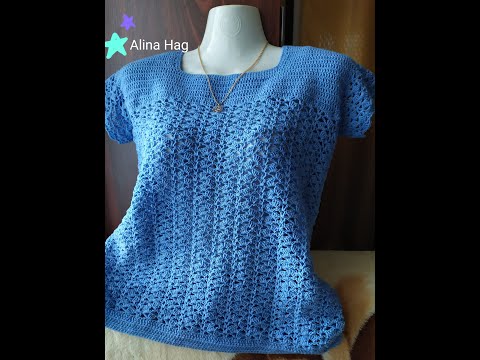 bluza crosetata Bleumarin (pas cu pas)/ easy crochet blouse En, Fr expl.