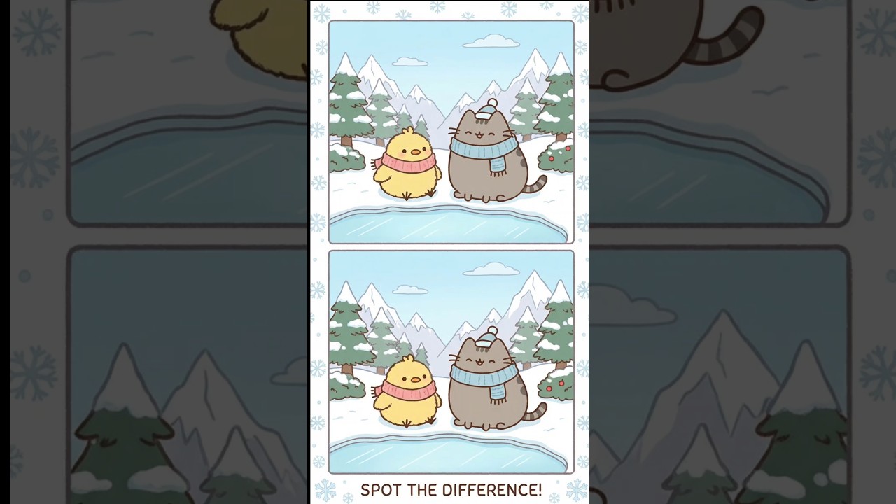 ひよこと猫の冬の間違い探し！雪景色のどこが違う？#間違い探し #まちがいさがし #SpotTheDifference#ひよこ #猫 #かわいい #癒し#冬 #雪景色 #脳トレ #観察力#クイズ