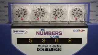 Midday Numbers Game Drawing: Monday, October 17, 2016