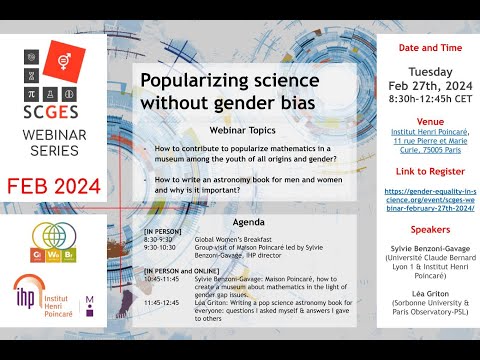 SCGES Webinar February 27th 2024: ​​Popularizing science without gender bias