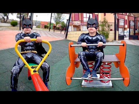 MARCOS PRETEND PLAY BATMAN AT THE FUN OUTDOOR PLAYGROUND FOR KIDS