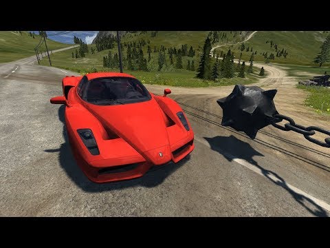 Giant Spinner with Wrecking Balls vs Cars - BeamNG drive