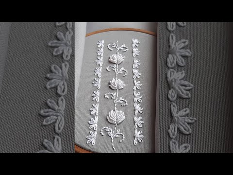 White Roses end Lazy Daisy flowers Border Embroidery #shorts