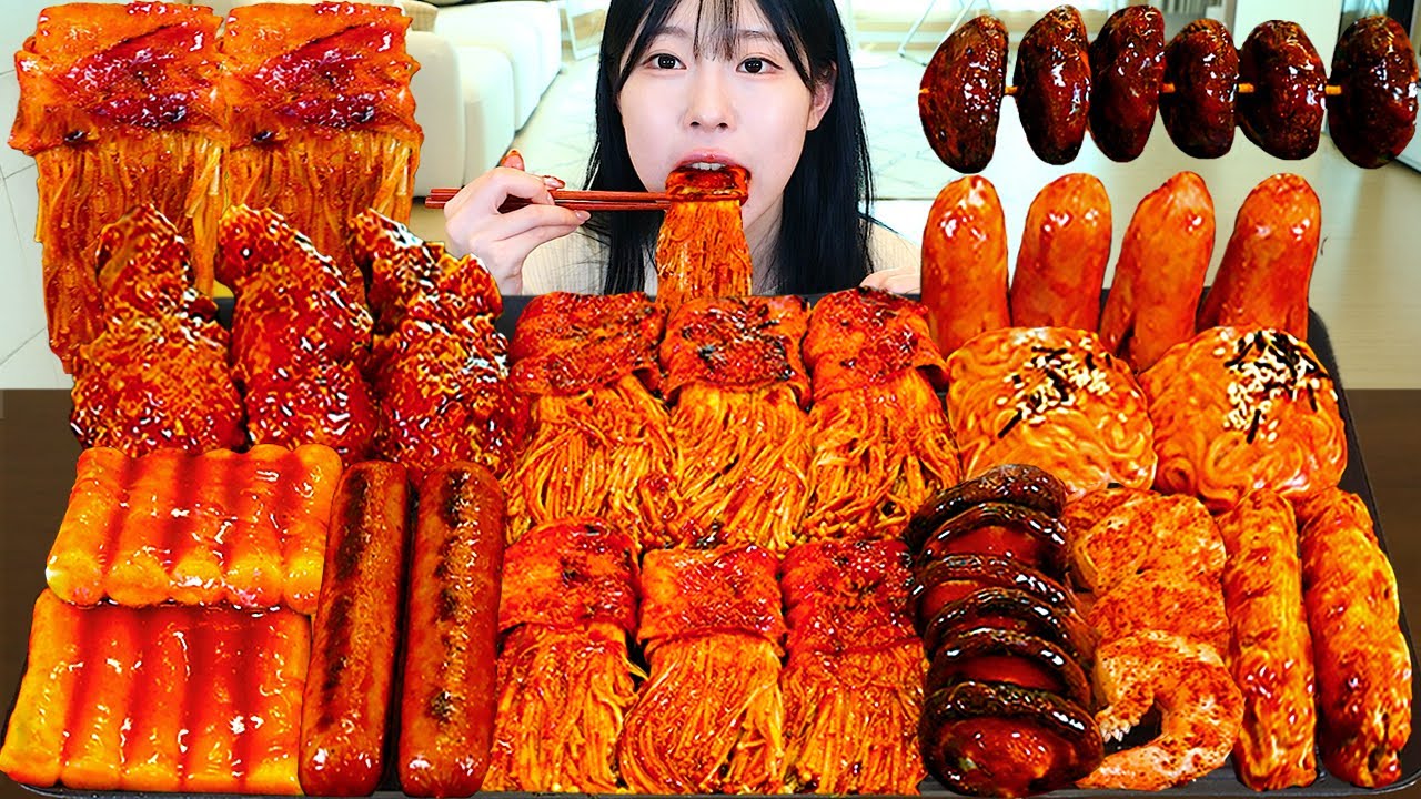 ASMR MUKBANG| 직접 만든 불닭 버섯 불닭쌈 소세지 스팸 먹방 & 레시피 SPICY MUSHROOMS AND FIRE NOODLES EATING