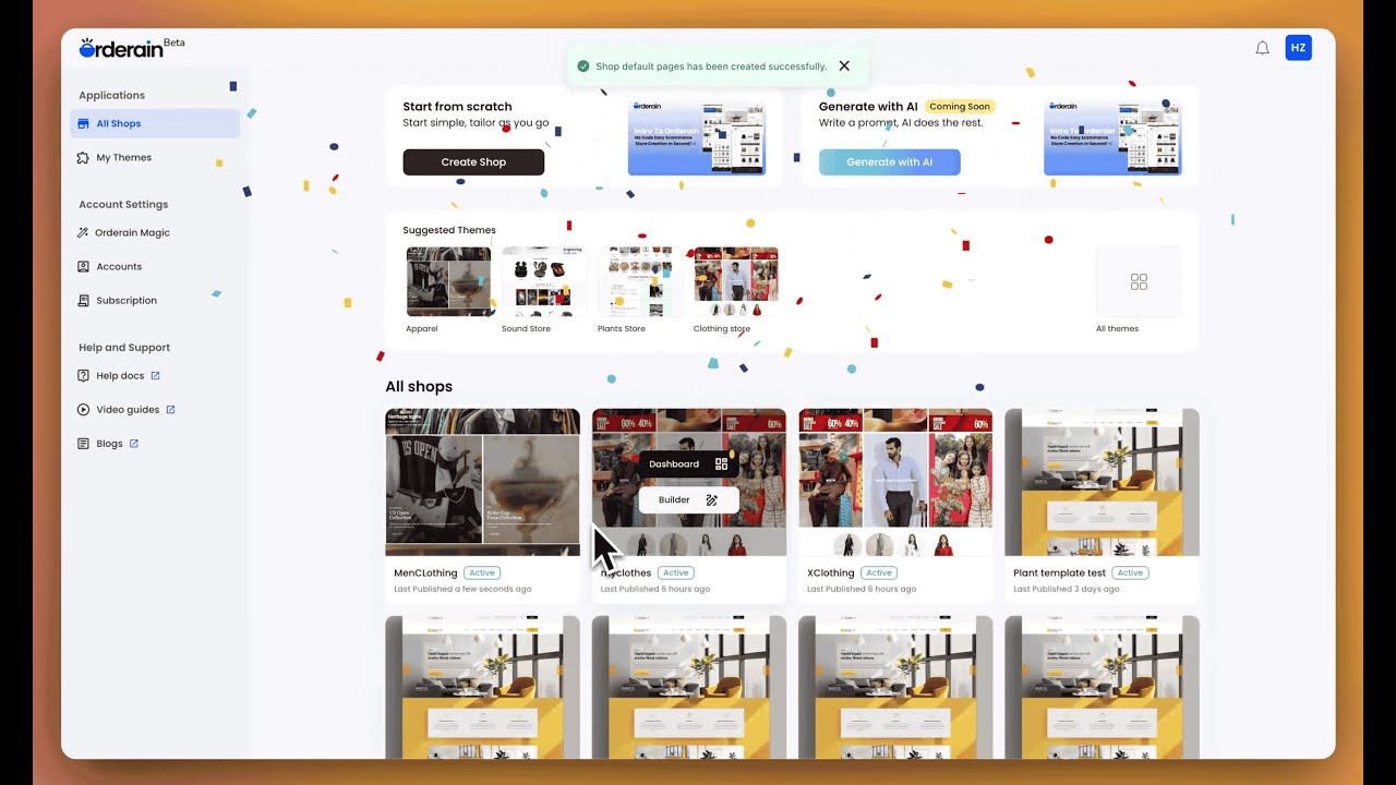 Ecommerce store creation and AI generation demo