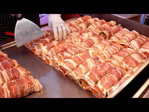 How to make pork belly teppanyaki Cheese Bacon Kimchi Roll | Korean street food