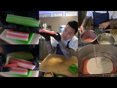 How to Make Thai Steam Layered Cake Recipe | ASMR | Kanom Khanom Sun Chan Chun Laos Hmong Dessert