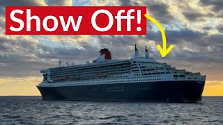 Queen Mary 2 shows off her manoeuvrability! QM2 pods and thrusters in action.