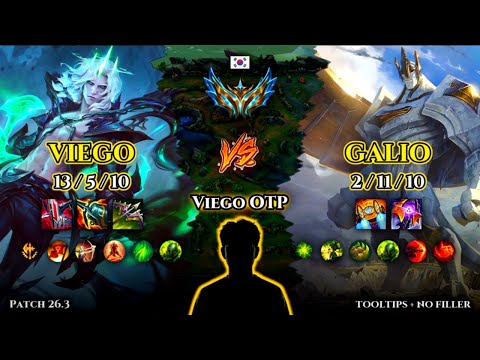 Best Viego OTP | Viego MID vs Galio | Patch 26.3 | 2026-02-04 | KR CHALLENGER | LOL GAMEPLAY