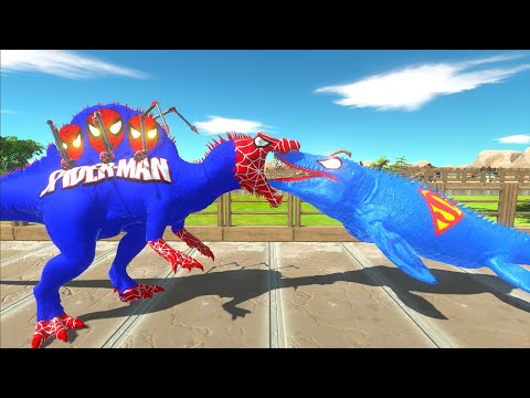SUPERMAN MOSASAURUS VS SPIDERMAN SPINOSAURUS DEATH RUN - Animal Revolt Battle Simulator