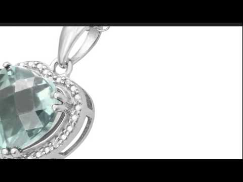 3 3/4 Carat Green Amethyst and Diamond Heart Necklace In Sterling Silver,   18 Inches - SuperJewe...
