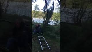 Chain saw ladder accident - falls!