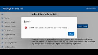 How to fix the error Table Table1 not found in the Submit Quarterly Update form