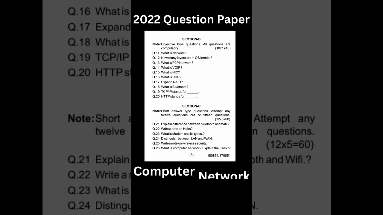 Computer Network Question Paper 2022 || Computer Network