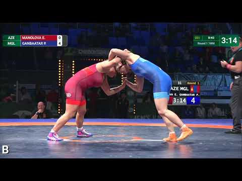 Round 1 WW - 69 kg: B. SORONZONBOID (MGL) df. E. MANOLOVA (AZE) by VPO1, 6-4