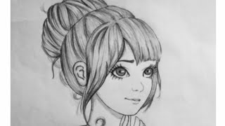 Cartoon girl pencil sketch