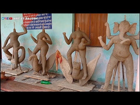 How to make durga idol || दुर्गा माता की मूर्ति कैसे बनाये || lione making video || Rajesh art