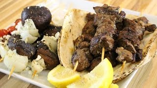 Greek Style Lamb Souvlaki with Grille Mushroom Skewers