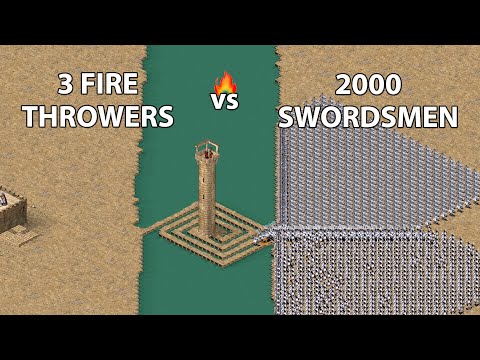 Stronghold Crusader - 3 Fire Throwers vs 2000 Swordsmen