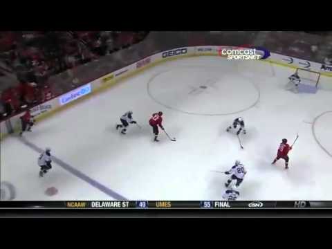 Nicklas Backstrom whacks puck out of the air for a goal vs Blues