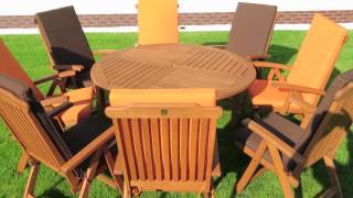 stół ogrodowy Cocos 140 cm + 8 krzeseł ogrodowych Baltic z poduchami