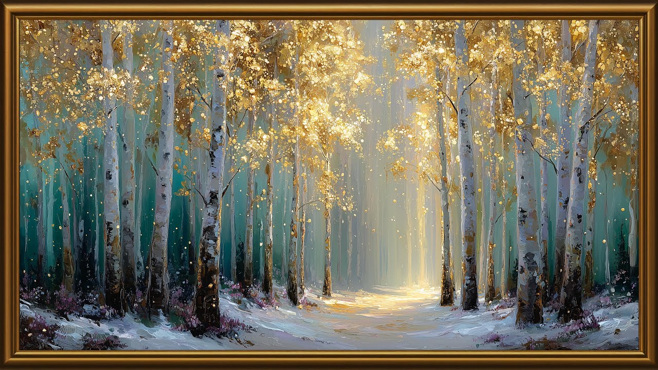 Golden Winter Forest Glow | Magical Birch Trees | 4K Frame TV Art Screensaver