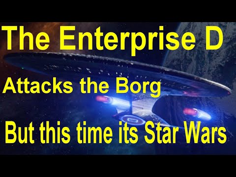 The Enterprise D attacks the Borg cube, but this time its star wars, Return of the Jedi.  Picard s3