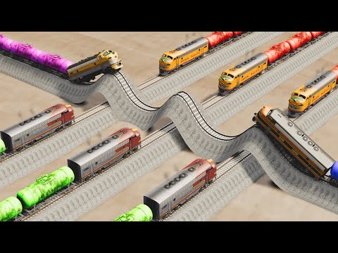 Impossible Weird Triple Wave Rail Tracks Vs Trains Crossing Tracks - BeamNG.Drive