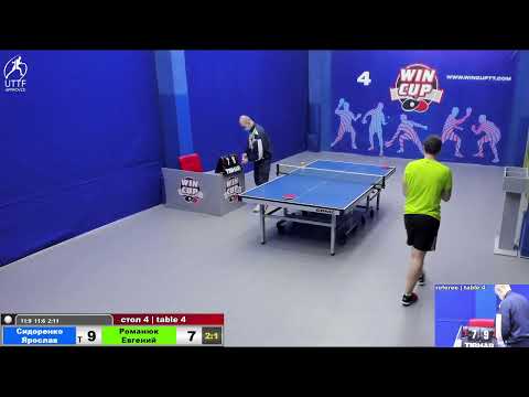 00:55 Сидоренко Ярослав (3:1) Романюк Евгений  стол 4  ЮГ-4 11.02.22
