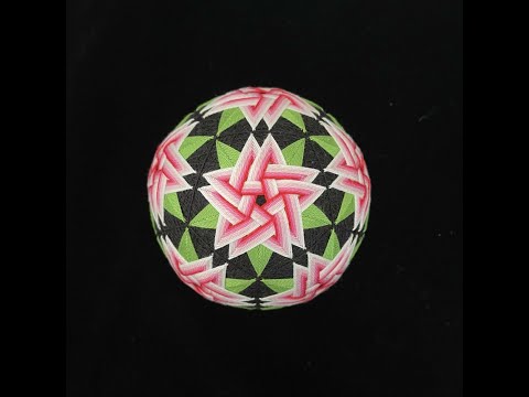 Temari Ball Embroidery Kit Tutorial - Pink Double Petal Flowers on C10, Japanese handcraft