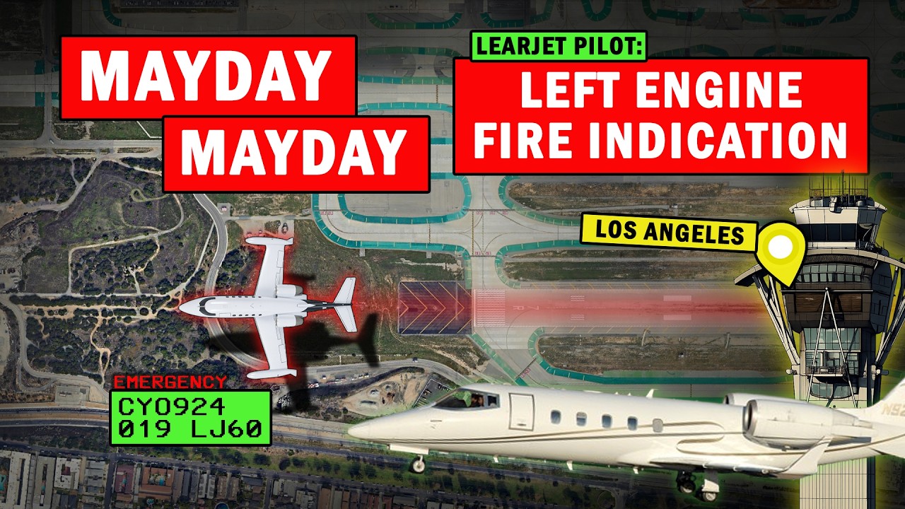 Private Learjet LEFT ENGINE FIRE on Takeoff | Emergency at LAX