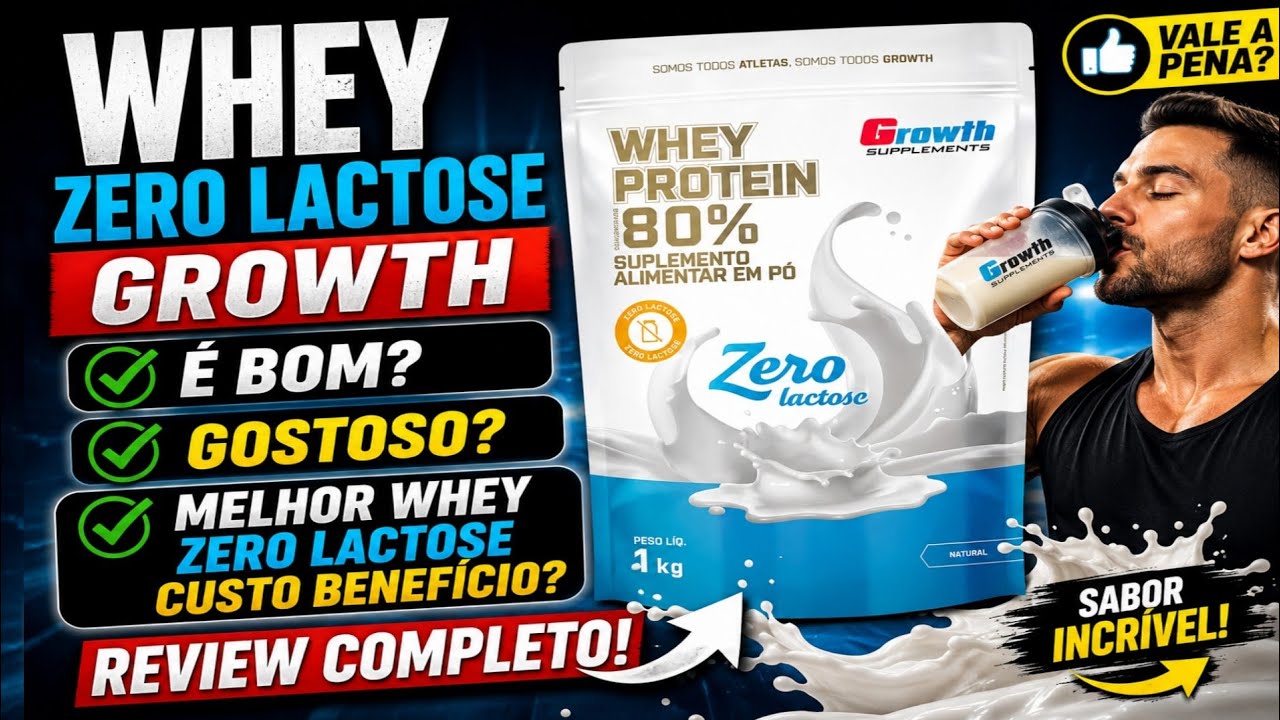 Miniatura da avaliação em vídeo de Daily Whey Protein Zero Lactose 800g - GROWTH SUPPLEMENTS - Morango