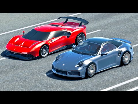 Porsche 911 Turbo S 2020 vs Ferrari P80/C - Drag Race 20 KM