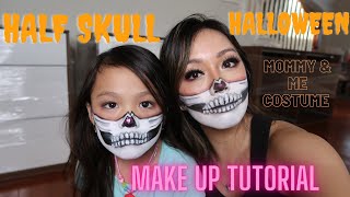 Mommy and Me Half Skull Glitter Halloween Makeup Tutorial