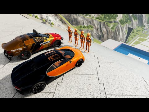 Stairs Jumps Down With Crash Test Dummy In Pool #2 - BeamNG.drive Down Stairs Jumps With Slow Motion