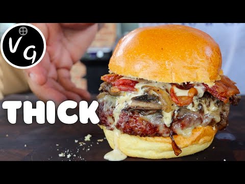 Bacon Mushroom Swiss THICK Burger Weber Kettle and ZGrills