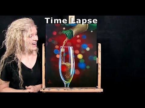 Learn How to Draw and Paint with Acrylics "POUR THE CHAMPAGNE"- Time Lapse Step by Step Art Tutorial