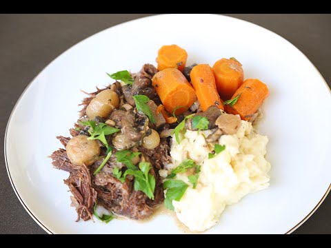 Pressure Cooker Pot Roast with Pearl Onions, Carrots, and Mushroom Gravy