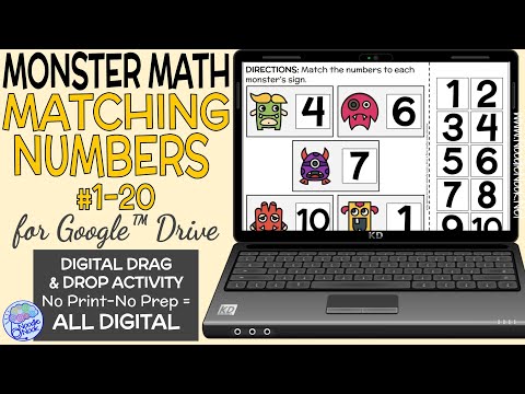 Monster Math- Matching Numbers to 20 (Digital Drag & Drop) PREVIEW via Noodle Nook