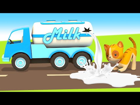 O caminhão do leite está com vazamento. Desenho animado de carros. Histórias para crianças