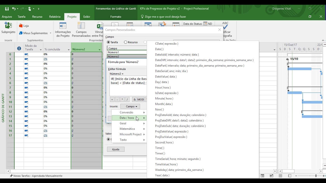 Ms Project - Progresso Planejado vs Realizado (Parte 1)